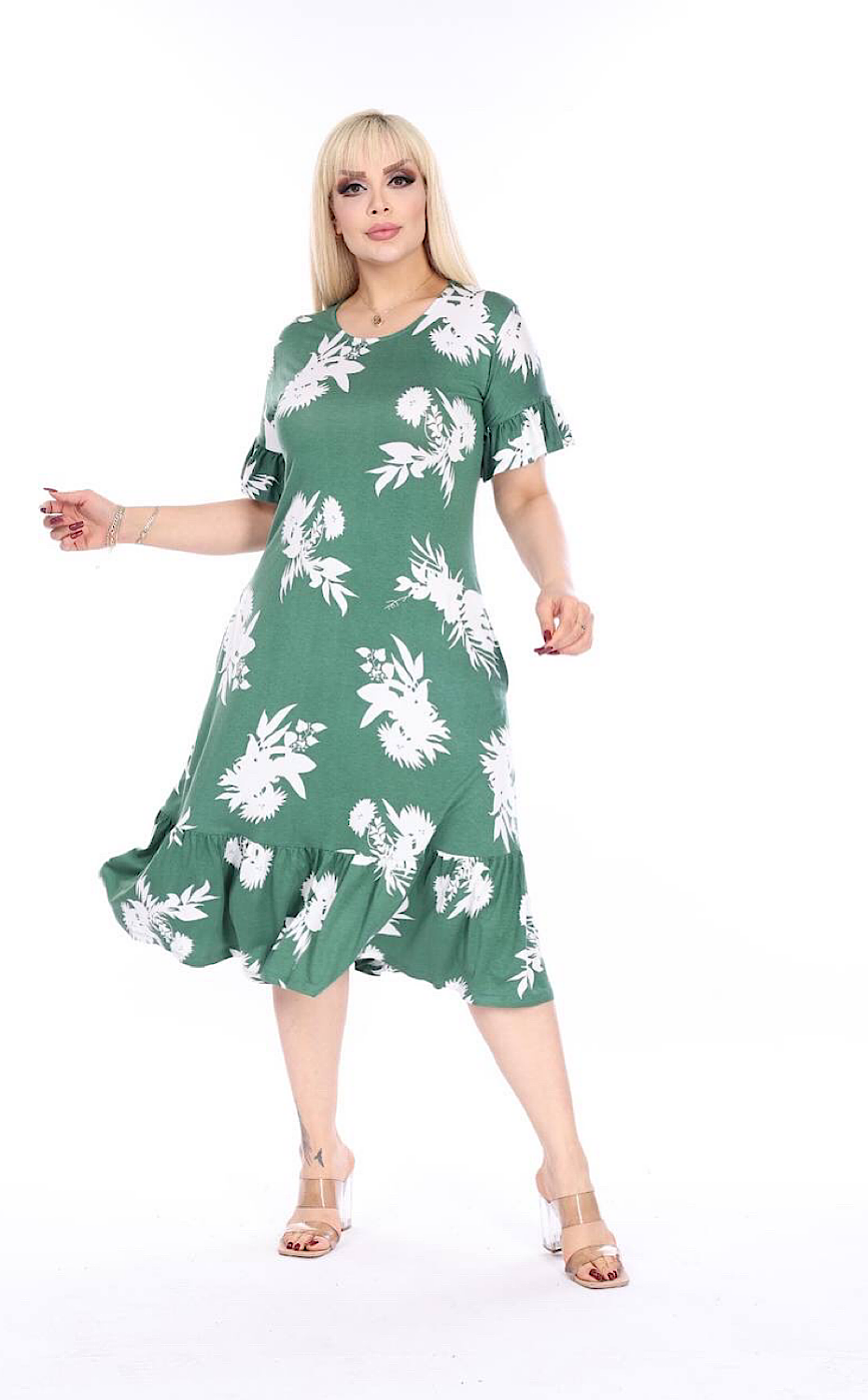 Ladies Dress in Green and White Flowers - Raichel