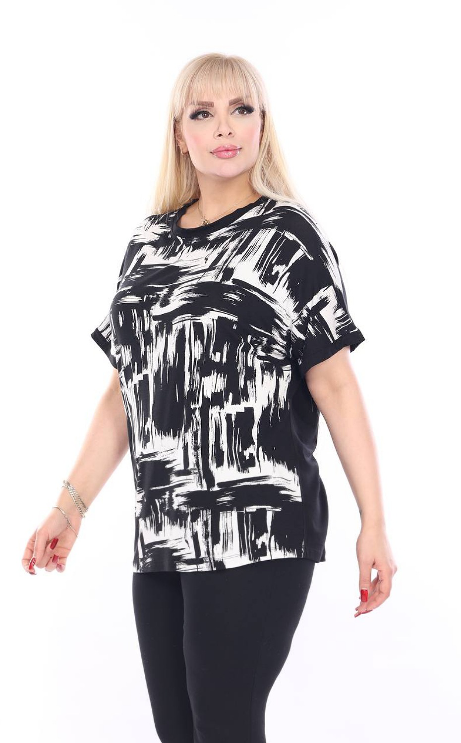 Big Size Ladies Blouse - Black and White Hilda