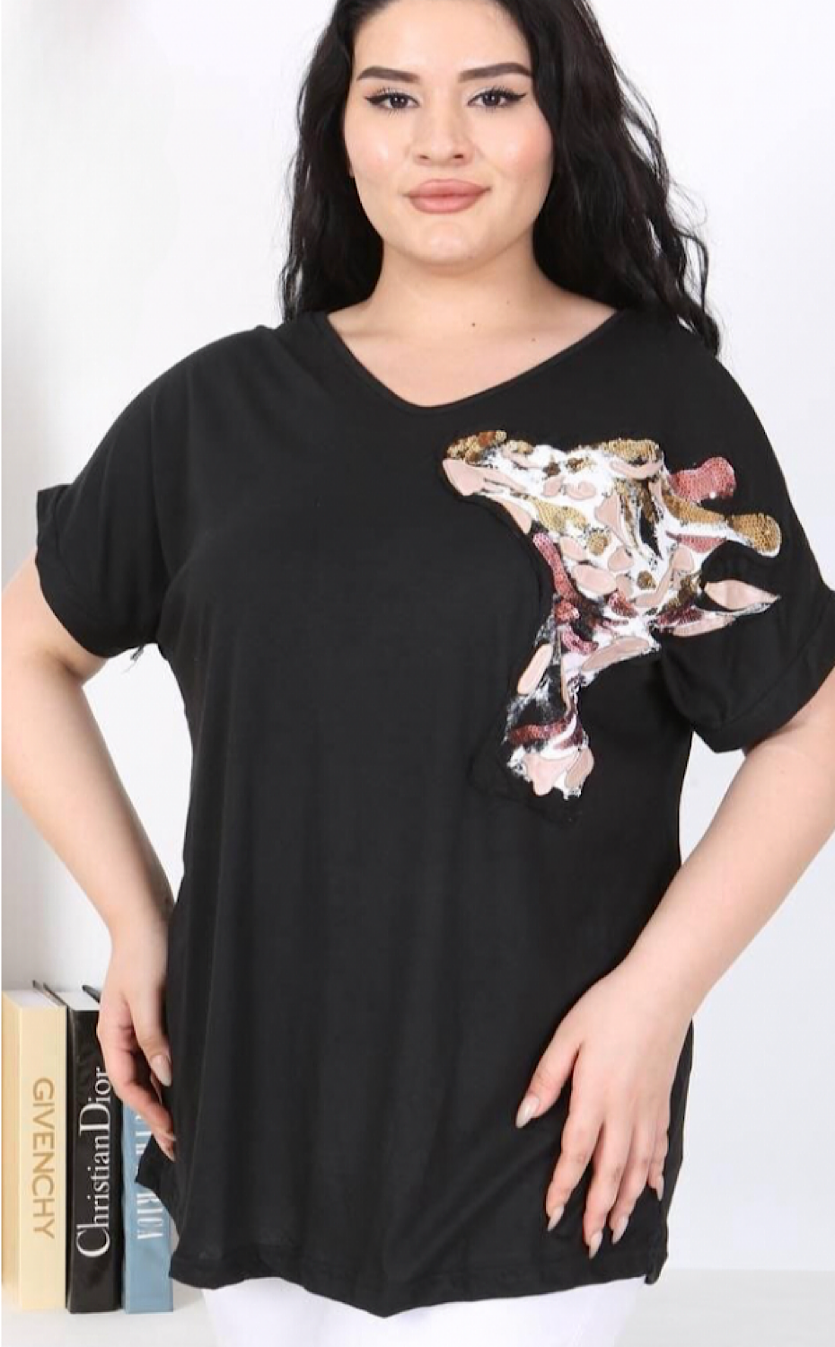Black blouse with floral print - Leila
