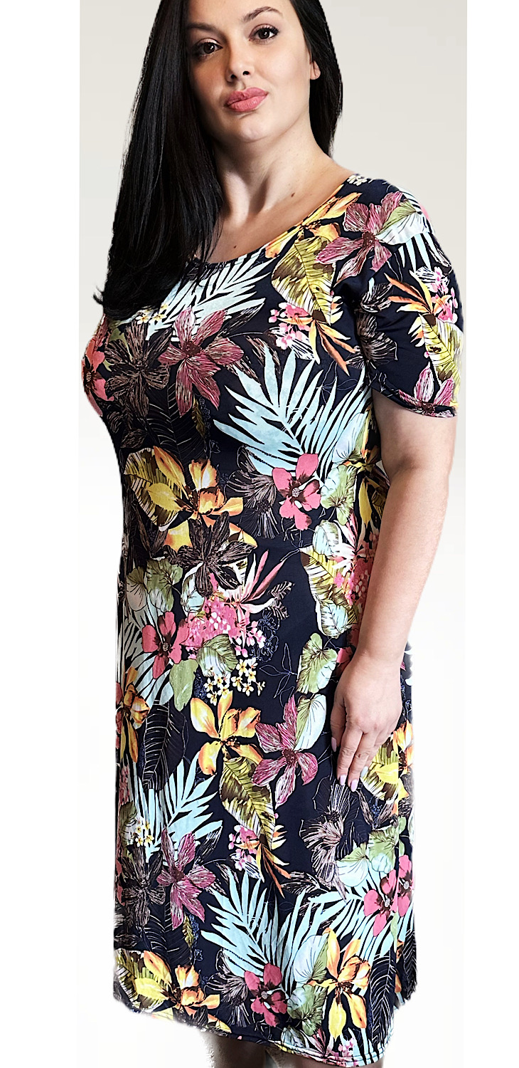 Ladies Dress in Big Size and Floral Print - Gentle Garden Anelia