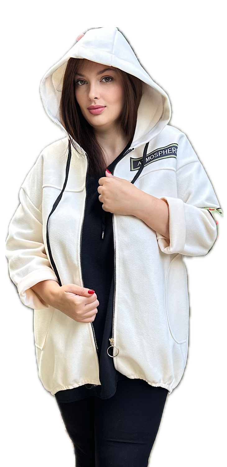 Hanorac alb cu fermoar pentru femeie în mărime universală - Zaria
