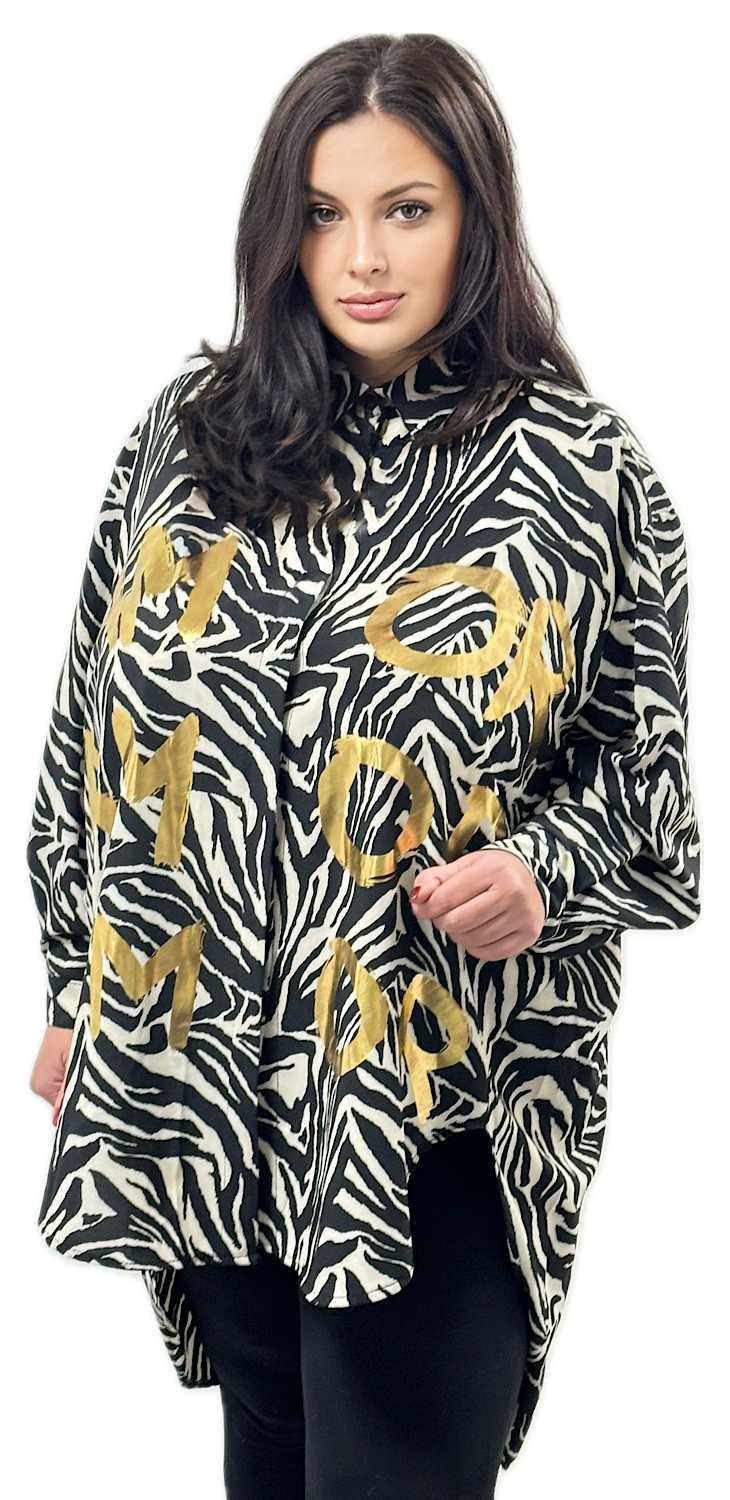 Big Size Ladies White and Black Shirt - Sibel Amore