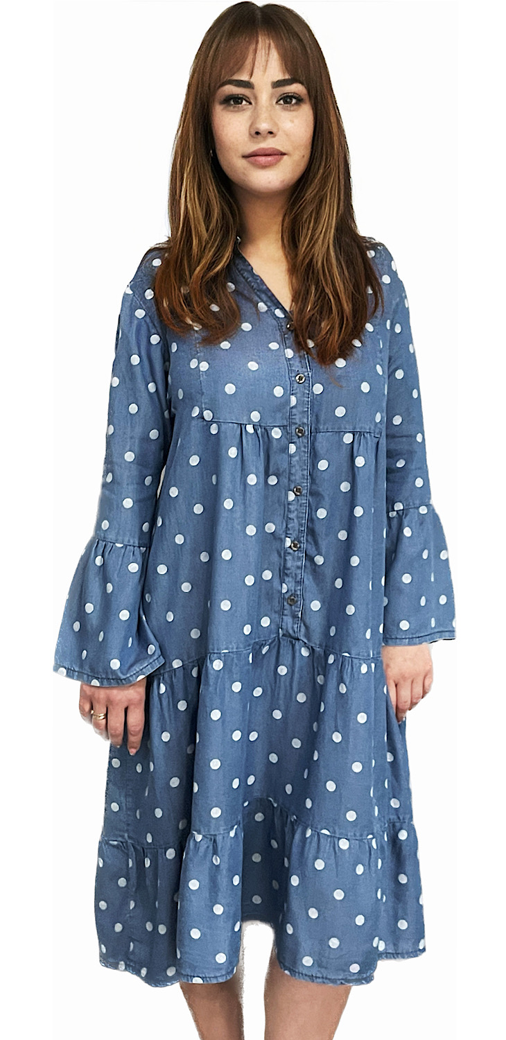 Rochie drăguță de damă albastru pe puncte albe - Pipi