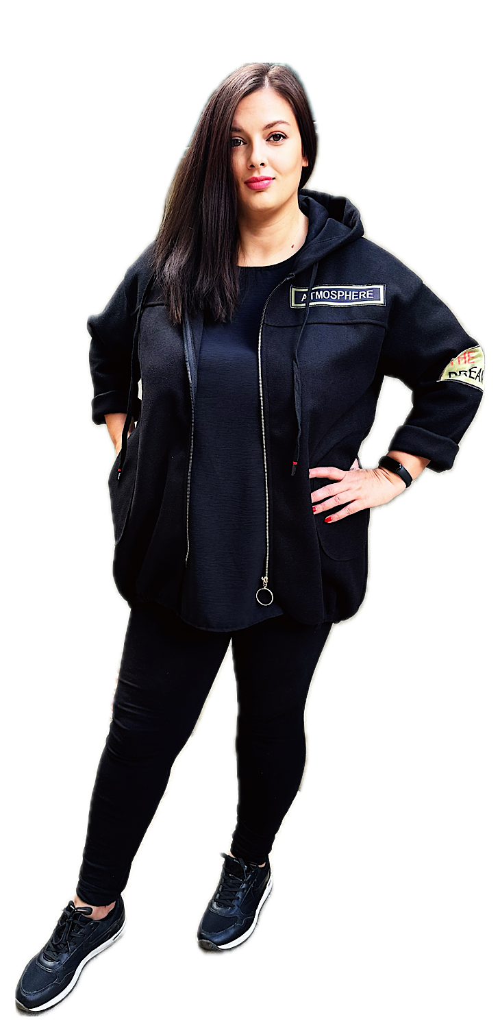 Hanorac pentru femeie neagră în mărime mare - Zaria